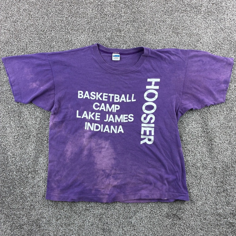 Vintage 70s Champion Shirt Youth Kids Large Purple Basketball Camp Lake James
